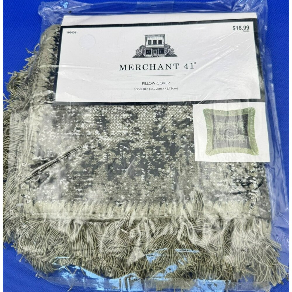 New Merchant 41 18x18 Green & Tan Fringe Pillow Cover